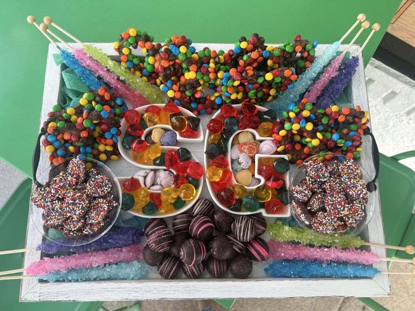 A table filled with lots of different types of candy.