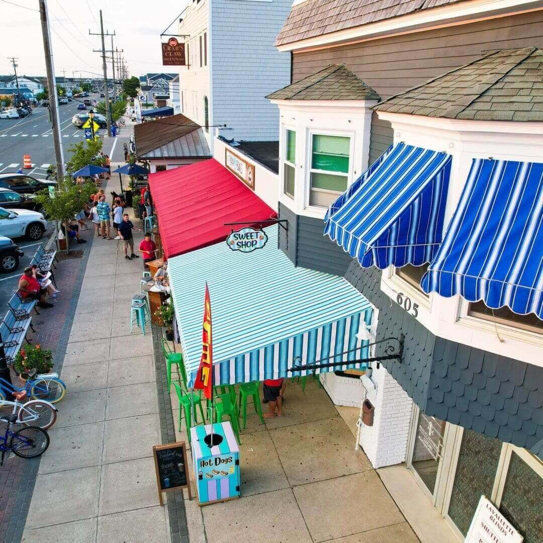 A street view of several different types of awnings.