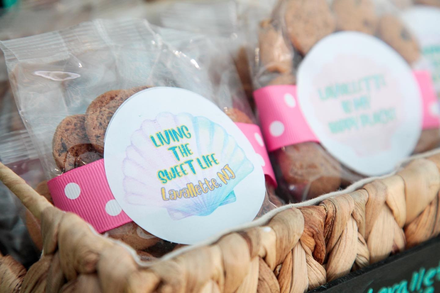 A basket of cookies with some labels on them