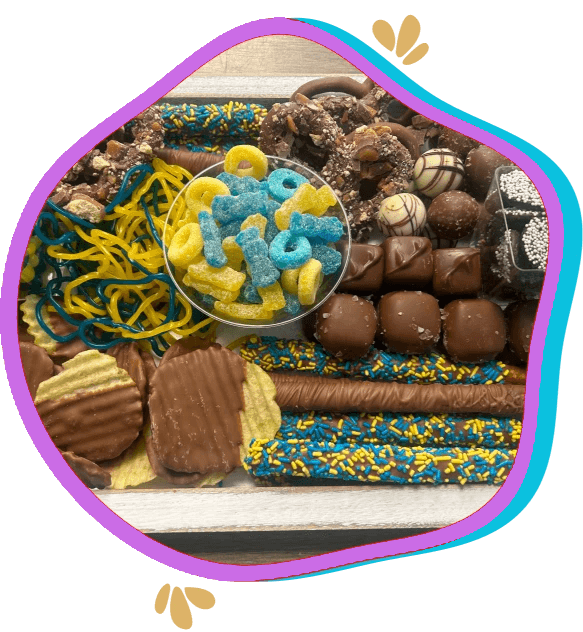 A close up of various candies and cookies
