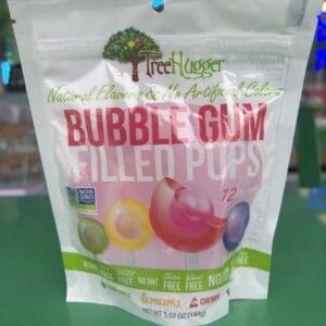 Colorful bubble gum filled pops in a bright package.