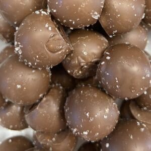 Close-up of brown mushrooms with white speckles on their caps.