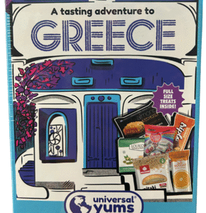 A vintage travel game titled 'A tasting adventure to Greece' with Greek-themed artwork.