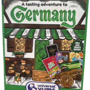 A vibrant illustration of a German-themed storefront with various products and an awning.